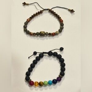 Adjustable Black Lava Bead Bracelet with Multicolor Chakra Stones